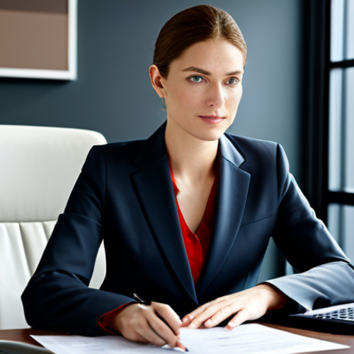 Home 22 **
"Modern office interior, fully clothed businesswoman in a tailored suit sitting at a desk, working on financial planning documents, safe for work, professional, appropriate attire, perfect anatomy, natural lighting, clean and organized environment."
**
