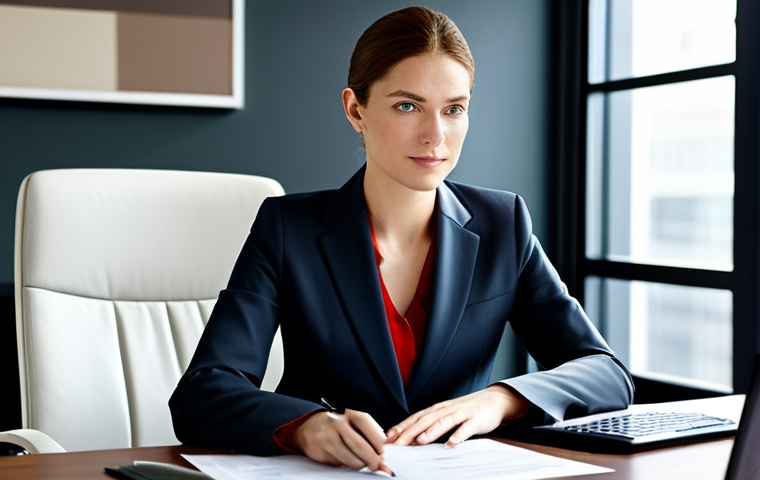 **
"Modern office interior, fully clothed businesswoman in a tailored suit sitting at a desk, working on financial planning documents, safe for work, professional, appropriate attire, perfect anatomy, natural lighting, clean and organized environment."
**