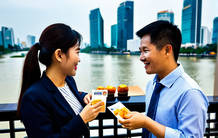 **
"A bustling networking event in Ho Chi Minh City, Vietnam. Business professionals in smart casual, appropriate attire mingle and exchange business cards in front of a backdrop featuring the Saigon skyline. Delicious Vietnamese snacks and drinks are served. Focus on positive interactions and collaborative spirit. High quality, professional photograph, perfect anatomy, well-formed hands, natural body proportions, safe for work, appropriate content, fully clothed, professional, family-friendly."
**