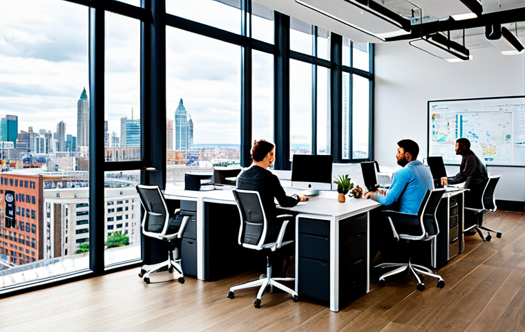 **
A diverse team of software developers collaborating in a bright, modern office space, fully clothed in professional attire. The atmosphere is collaborative and focused. Desks are clean and organized. Large windows offer a view of a bustling cityscape. Safe for work, appropriate content, perfect anatomy, correct proportions, well-formed hands, proper finger count, professional, family-friendly, modest clothing.
**